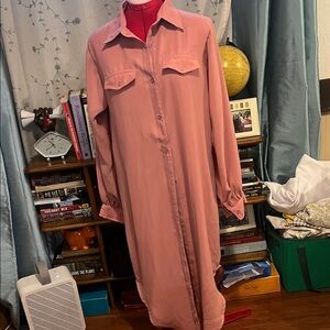 Dusty Rose Long Button-Front Maxi Shirt Dress